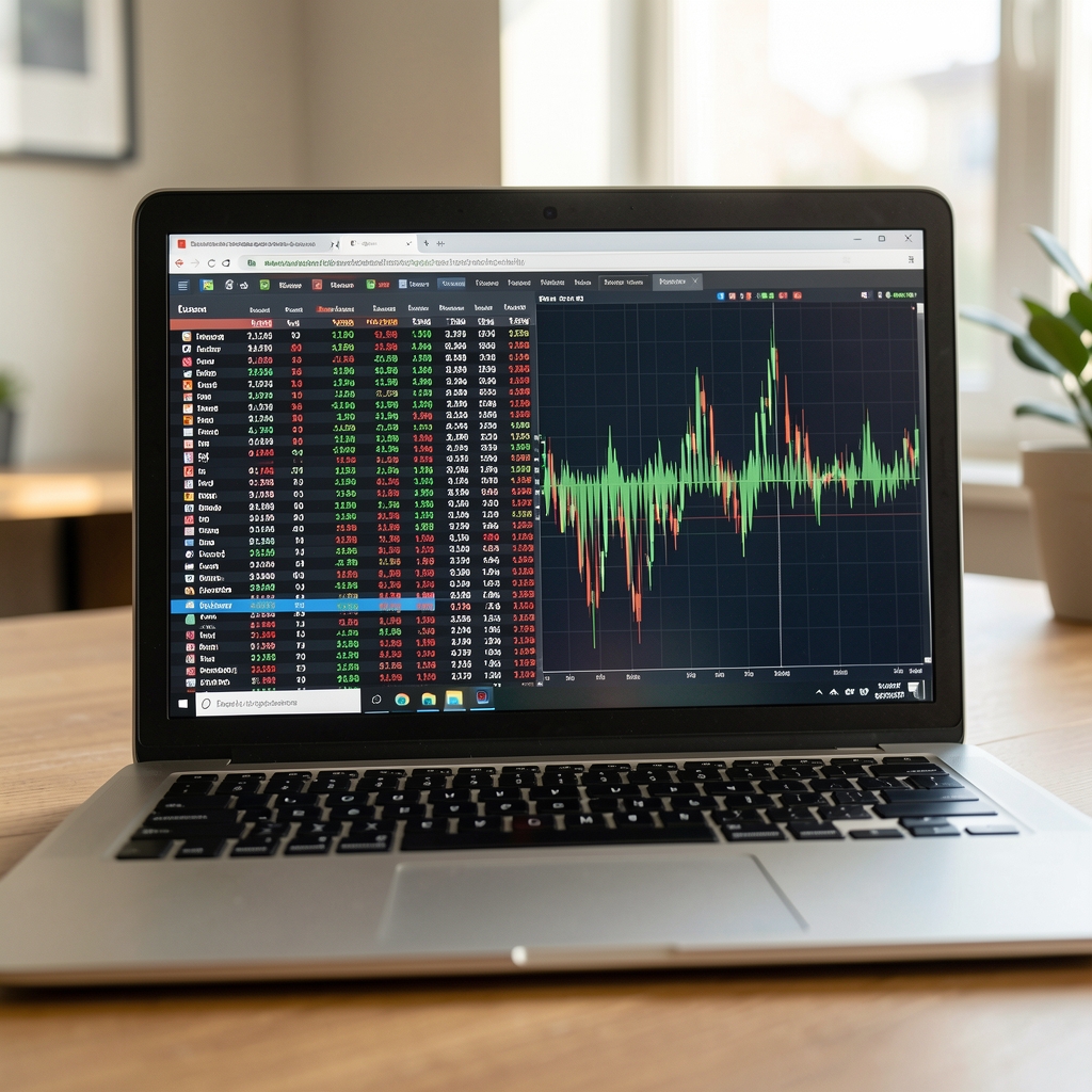 Vizualizacija audio vala s grafikonima dionica i burzovnih podataka u pozadini na tamnoj podlozi